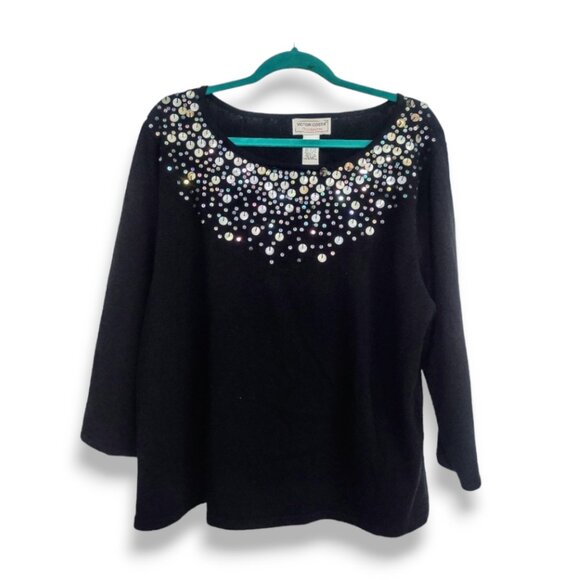 Victor Costa  Ocassion vintage cotton blend black embellished sweater XL - Picture 2 of 6
